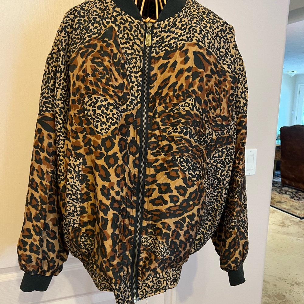Vintage Silk Leopard Print Bomber Jacket by FUDA International sz M